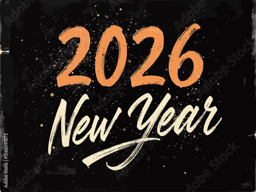 2026 on top, elegant script font new year below, retro 80s and 90s style