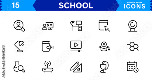 School Icon Set Representing Education, Classroom, Teacher, Student, and Learning in a Simple, Professional, and Marketable Vector Style