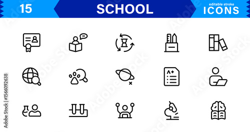 School Icon Set Representing Education, Classroom, Teacher, Student, and Learning in a Simple, Professional, and Marketable Vector Style