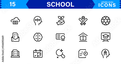 School Icon Set Representing Education, Classroom, Teacher, Student, and Learning in a Simple, Professional, and Marketable Vector Style