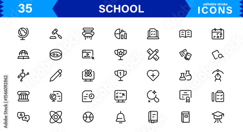 School Icon Set Representing Education, Classroom, Teacher, Student, and Learning in a Simple, Professional, and Marketable Vector Style