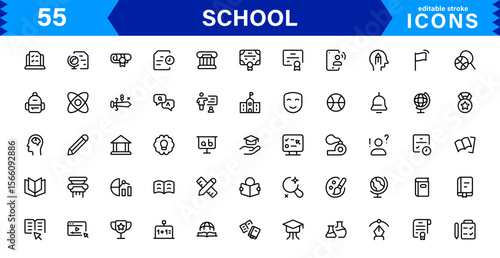 School Icon Set Representing Education, Classroom, Teacher, Student, and Learning in a Simple, Professional, and Marketable Vector Style