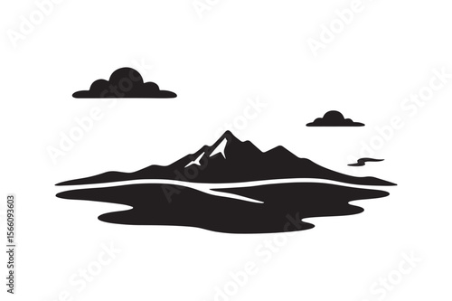 tundra landscape silhouette vector art illustration on white background