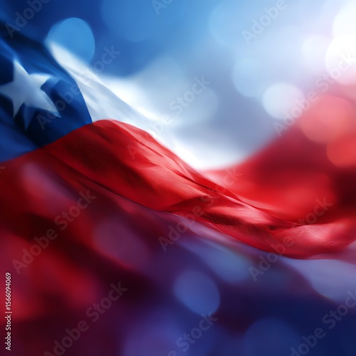 Waving Chilean flag with vibrant colors on a blurred background, symbolizing patriotism.