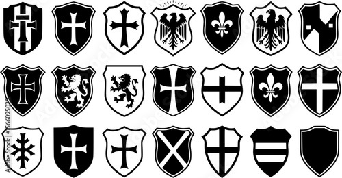 various shield designs, vector, black and white