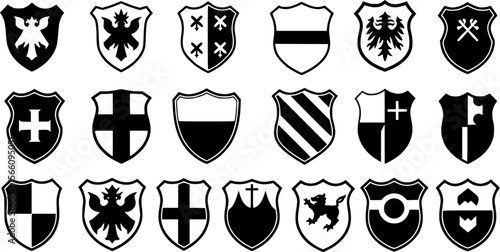 various shield designs, vector, black and white