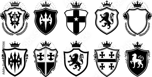 various shield designs, vector, black and white