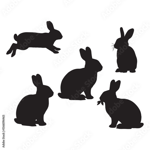 set of bunny rabbit silhouettes