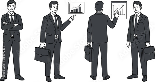 Diverse business professionals, including businessmen and women, are illustrated in corporate suits, symbolizing teamwork and success within an office setting
