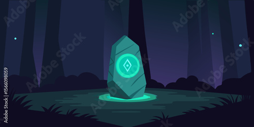 A Glowing Runestone In A Blackened Glade Pulsing With Power