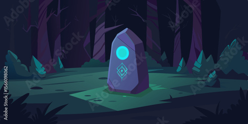 Glowing Runestone In A Blackened Glade Pulsing With Light
