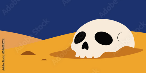 A Giant Skull Half Buried In The Sands Of A Dark Desert
