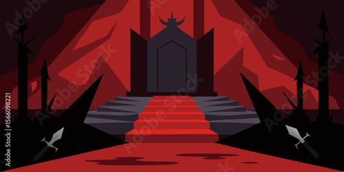 Throne Room Ruled By Shadows With Broken Swords Scattered