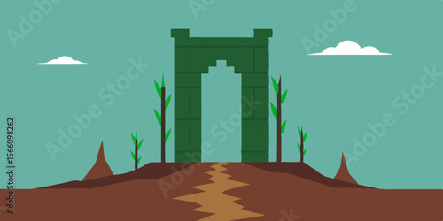 Towering Gate To A Forgotten City Half Buried In Sand