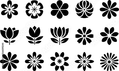 Floral vector icon set, tropical flower silhouette, exotic blossom collection, botanical elements, nature illustration