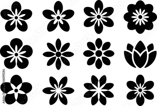 Tropical flower icon set, floral vector collection, exotic blossom silhouette, botanical elements, nature illustration, decorative design