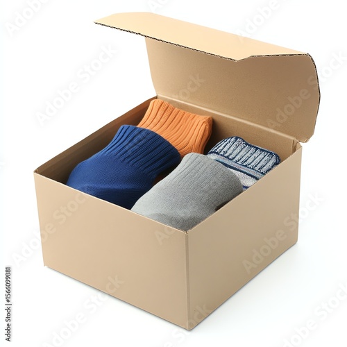 Cozy socks neatly packed in a cardboard box, perfect for gifting.