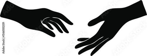 Reaching Out Silhouette of Two Hands Reaching Towards Each Other, Symbolizing Connection and Support