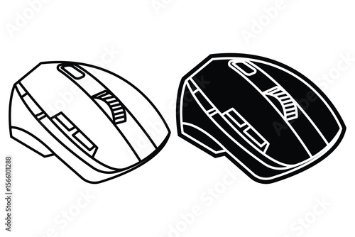 Computer mouse art silhouette vector out line art on white background