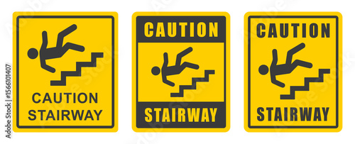 Stairway warning sign. Watch Step Down caution icon symbol