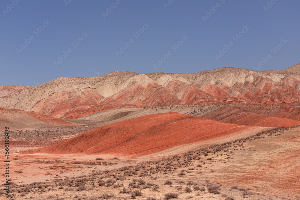 Fototapeta premium Beautiful valley with red mountains in Khizi. Azerbaijan.