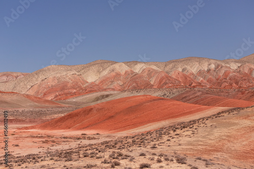 Beautiful valley with red mountains in Khizi. Azerbaijan.