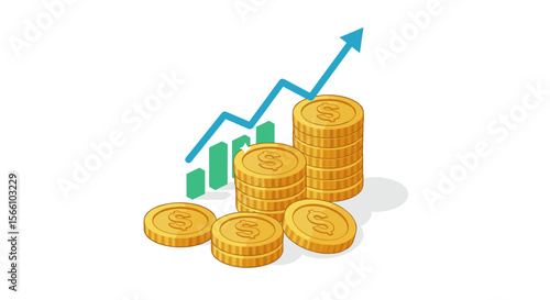 Financial growth vector illustration: rising coins and graph for business success