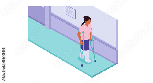 Injury recovery journey: isometric vector illustration for rehabilitation awareness