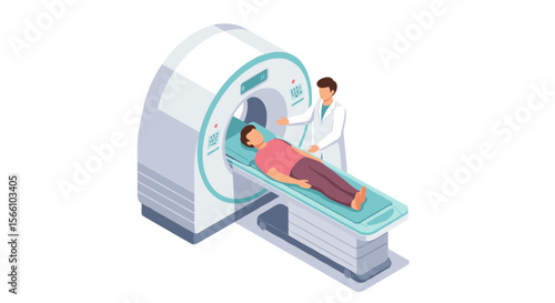 Medical ct scan vector illustration: healthcare diagnostic equipment in isometric style for educational and professional use