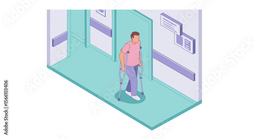 Rehabilitation hospital visit vector illustration - isometric style for health and medical design