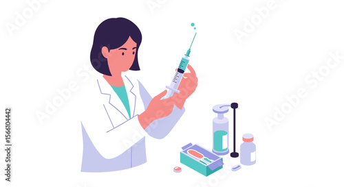 Medical professional preparing vaccine injection vector illustration for healthcare poster in flat style