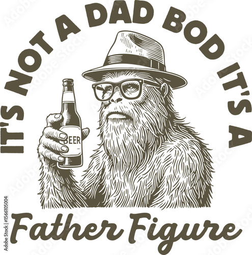 It’s Not a Dad Bod It’s a Father Figure – Funny bigfoot holding beer with retro dad humor, perfect for Father’s Day gifts, t-shirts and sublimation designs