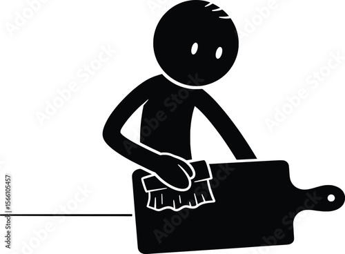 Stick Man Using Kitchen Tool for Cleaning, Vector Illustration, Modern Environment