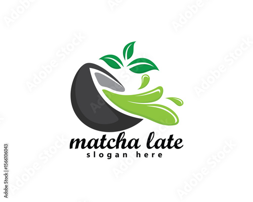 creative matcha late logo, matcha in a melted bowl, logo design inspiration