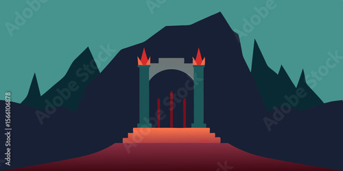 A Gate Carved Into A Mountain Sealed By Forgotten Magic