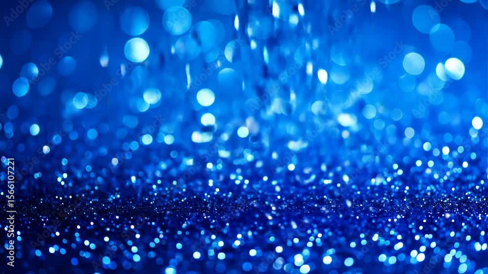 Vibrant blue glitter sparkles brightly, shimmering light falls creating magical bokeh effect on dark surface Vibrant blue glitter sparkles brightly, shimmering light falls creating magical bokeh effect on dark surface