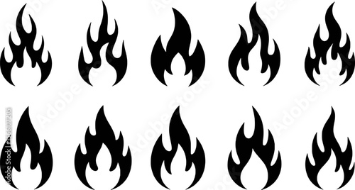 Black flame icons fire heat