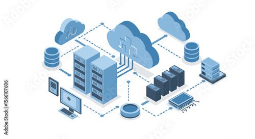 Cloud computing network concept vector illustration in isometric style for technology design