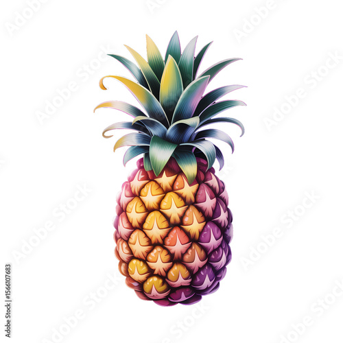 Vibrant illustration of a pineapple showcasing detail and color in a botanical style