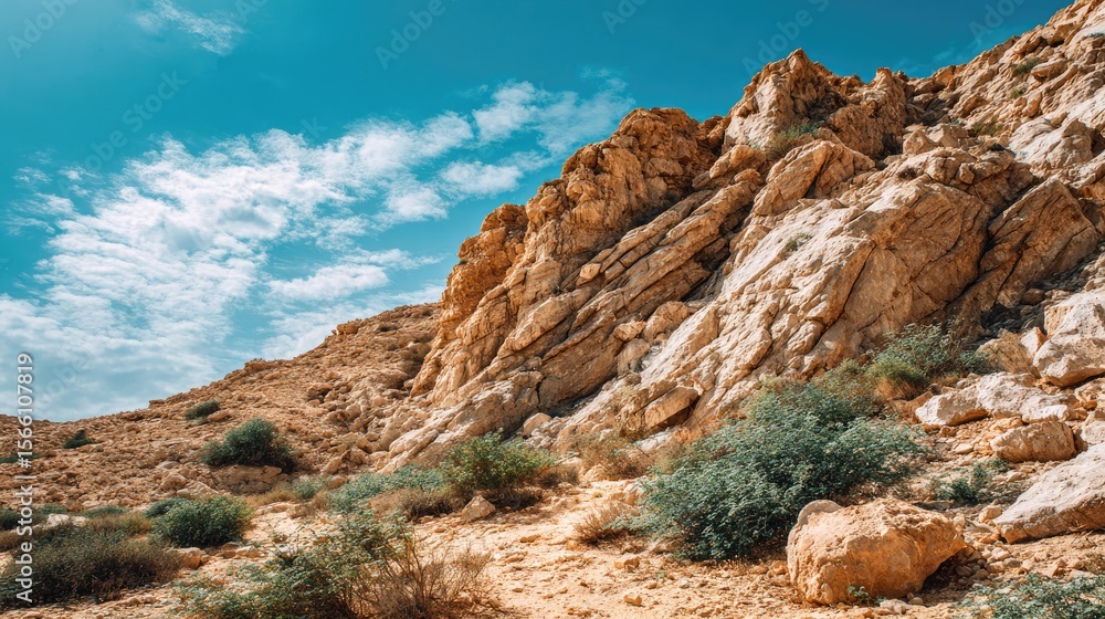Fototapeta premium Arid Mountain Landscape Under Bright Sunny Sky
