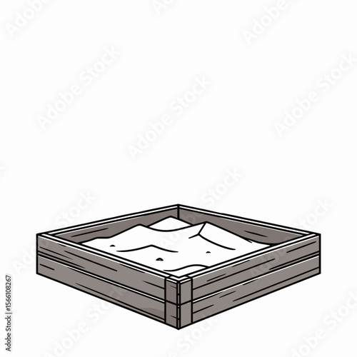 Wooden sandbox filled with sand in simple design  