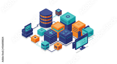 Isometric data center vector illustration for technology posters