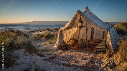 Beach Tent at Sunset with Ocean View