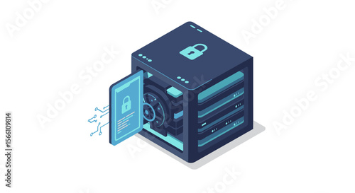 Secure server technology vector illustration for digital security and data management in isometric style