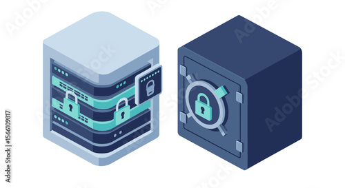 Data security and storage vector illustration design for technology posters in isometric style