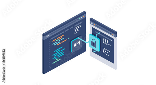 Api security vector illustration for tech design - isometric style
