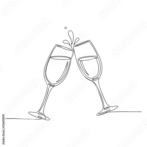 Champagne Glasses Toast One Line Continuous Vector Drawing