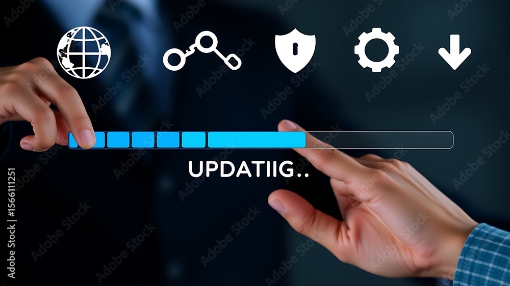 Fototapeta premium Hands interacting with digital progress bar and icons image