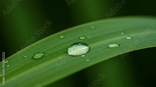 Water droplets on a green leaf.