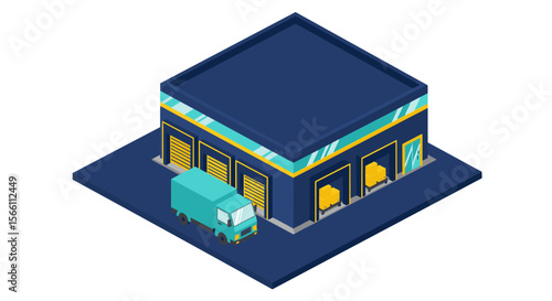 Isometric warehouse vector illustration - storage and logistics design for poster or print